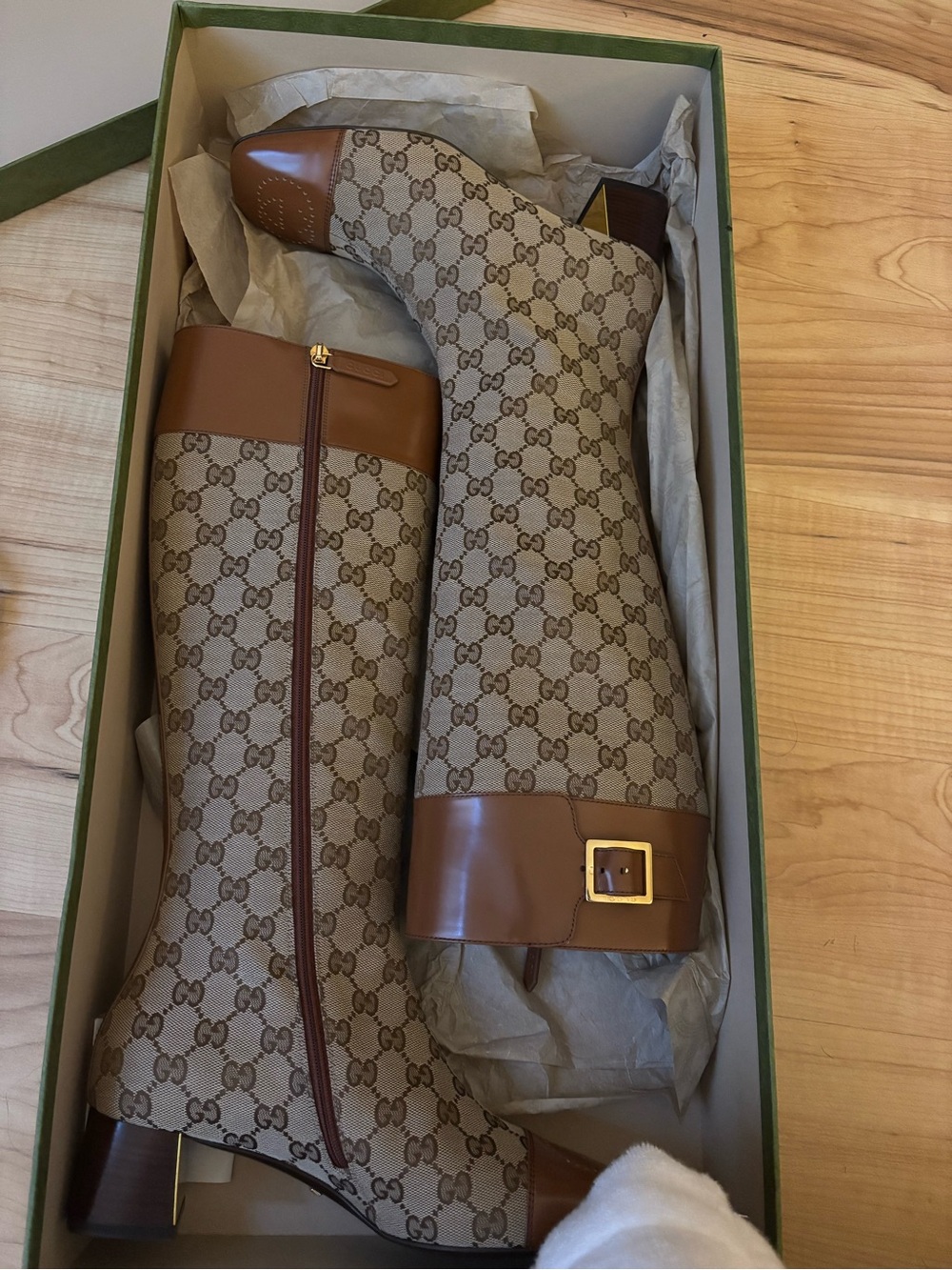 Gucci Brown Logo Canvas Knee Boots